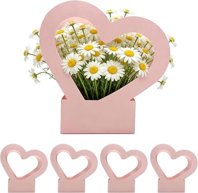 Bloemenhouder Cadeautas - Boeket Presentatie - Bloemen Schikken - Opvouwbaar Hartvormig - 29.5x30x7.5cm - Roze