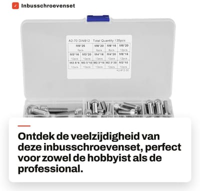 Dailygoods- Inbusschroevenset 135 stuks - Roestvrij Staal 304 - 14 Maten - Corrosiebestendig - Voor Doe-Het-Zelf - Inclusief Opbergdoos - Schroeven