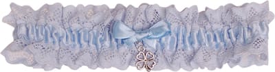 Kousenband Blauw Broderie - Grote Maat - Blauw Strikje & Klavertje