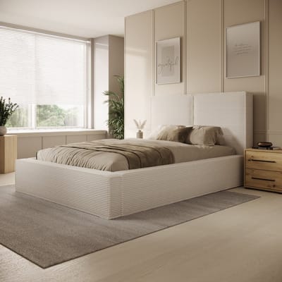 Meubella - Tweepersoonsbed Jarviz - Beige ribstof - 140x200 cm