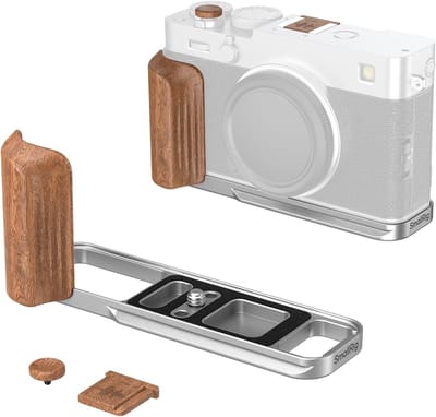 L-vormige montageplaat met houten handvat voor FUJIFILM X-E5 - Stabiele camera ondersteuning, ergonomisch ontwerp, ideaal voor videografie