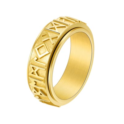 Anxiety Ring - (Noors) - Stress Ring - Fidget Ring - Draaibare Ring - Spinning Ring - Spinner Ring - Goudkleurig RVS - (16.25 mm / maat 51)
