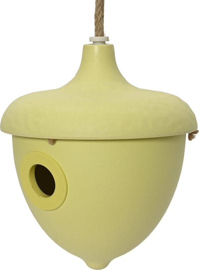 Decoris Vogelhuisje - bamboe hout - geel - D17 x H19 cm - nestkastje