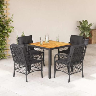 vidaXL - 5-delige - Tuinset - met - kussens - poly - rattan - zwart