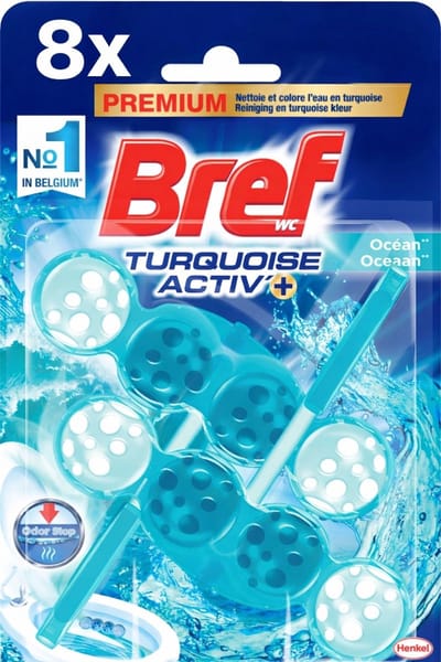 8 x Bref WC - Turquoise Activ+ - Toiletblok - Oceaan - 2 Blokken