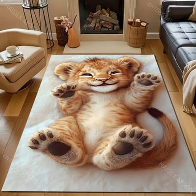 Schattig en Speels Klein Leeuwenpatroon Tapijt voor Slaapkamer Woonkamer Bedzijde Bank Vloermat Modern Huisdecoratie Vloerkleed voor Cadeaus 40x60cm (16x24in)