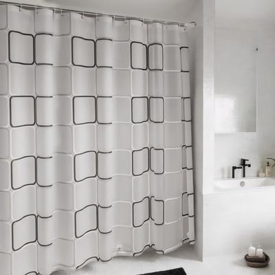 Waterdicht Douchegordijn Zwart Wit 180x180 cm met Haken, Schimmelbestendig