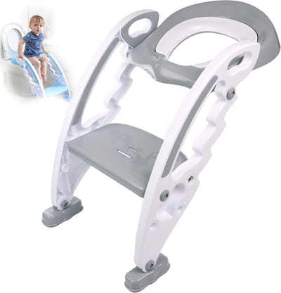 Baby Toilet Trainer - Zindelijkheidstrapje Peuter - Kinderen Zindelijk Maken - Opvouwbaar Met Kussen - 65 cm - Wit/Grijs