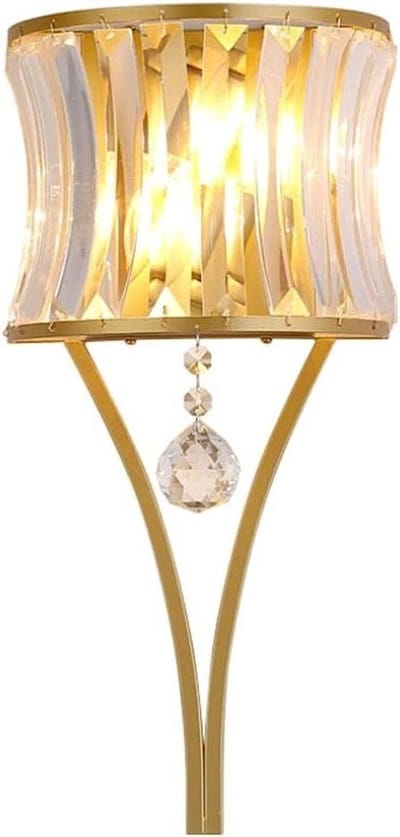 Gouden Kristallen Wandlamp - Slaapkamerlamp Nachtkastje - Woondecoratie Verlichting - Moderne LED Blaker - 300.00 Gram - Goud