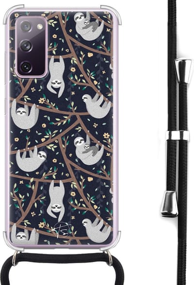 Hoesje met koord geschikt voor Samsung Galaxy S20 FE - Luiaard - Inclusief koord - Crossbody beschermhoes - Transparant, Blauw - Mooie Telefoonhoesjes