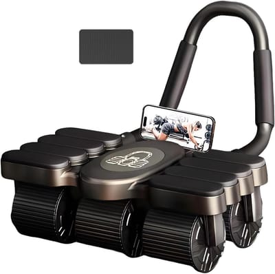 Buikroller Zes Wielen - Core Trainer - Buikspieren Trainen - Automatische Rebound - 40 x 28 x 13 cm - Zwart
