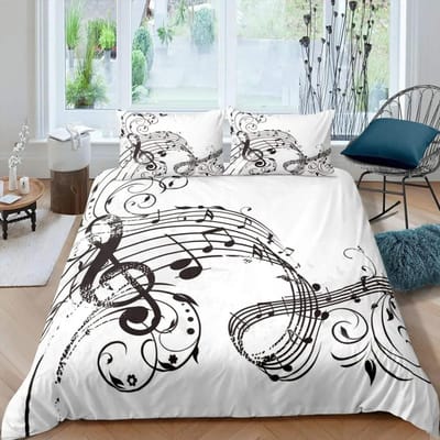 Muzieknoot Dekbedovertrek Set Queen Size Rockmuziek Thema Dekbedovertrek Jongens Meisjes Kleurrijke Koptelefoon Radio Zachte Beddengoedset 70x133cm 2pcs