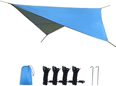 3,2*2,5m kampeerluifel, waterbestendig en UV-bestendig tentdoek, lichtgewicht en draagbaar, wordt geleverd met een opbergtas, haringen en trekkoorden, geschikt voor wandelen en andere buitenactiviteiten,Hemelsblauw