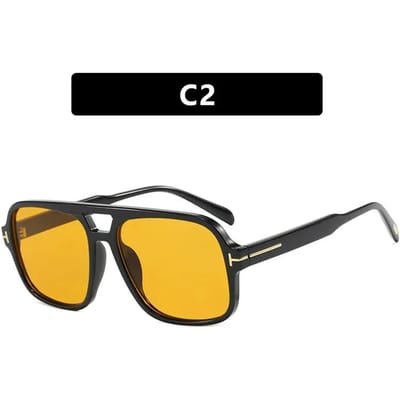 Vintage Klassiek Merk Designer Dubbele Brug Vierkante Zonnebril Dames Voor Heren Mannelijk Luxe Zonnebril Punk Grote Montuur Tinten UV400 1PC yellow