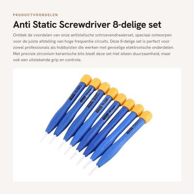 Dailygoods - Anti Static Screwdriver - 8-delige set - Perfect voor hoge frequentie circuits - Antistatisch - Gemakkelijk in gebruik - Ideaal voor hobb...