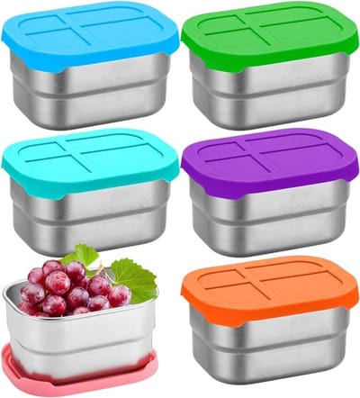 RVS Snackboxen Set 12 Stuks - Lekdichte Voedselbewaar Bakjes 240 ml - Siliconen Deksels voor School en Kinderopvang - Herbruikbare Maaltijdbox voor Thuis en Keuken