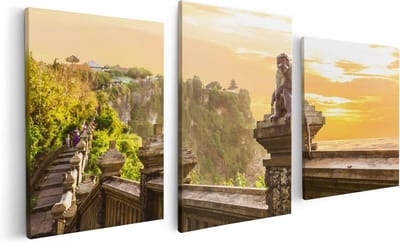 Artaza Canvas Schilderij Drieluik Aap Op De Uluwatu Tempel In Bali - 120x60 - Foto Op Canvas - Canvas Print