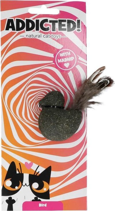 Addicted Bird with feathers - 6 cm - Vogel speeltje kat - Kattenspeelgoed - Met veertjes - Met madnip - Met kattenkruid