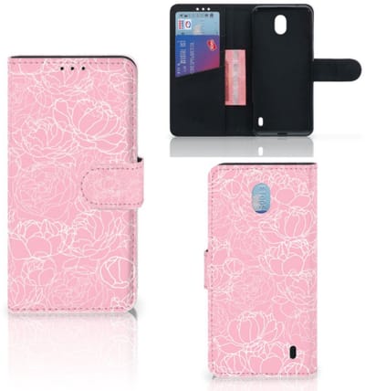 Nokia 1 Plus Hoesje White Flowers