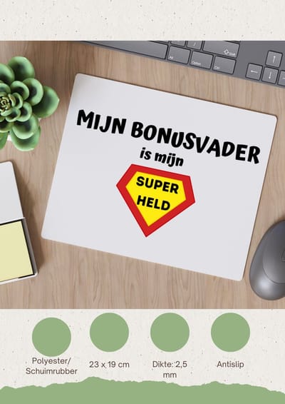 Akyol - mijn bonusvader is mijn superheld Muismat - Papa - super bonusvader - vader cadeautjes - vaderdag - verjaardag - geschenk - kado - 23 bij 19 cm