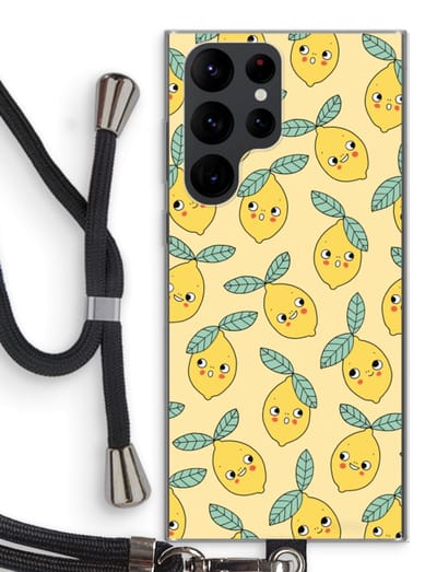 Hoesje met koord geschikt voor Samsung Galaxy S22 Ultra hoesje met Koord - Citroenen - Telefoonhoesje met Zwart Koord - Bescherming aan alle Kanten en Over de Schermrand