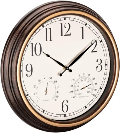 Waterdichte Outdoor Klok - Tuin Klok - Buiten Tijd Zien - Met Thermometer - 38 cm Diameter - Koper