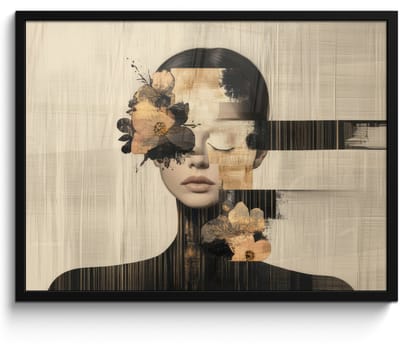 Poster in lijst - Fotolijst 70x50 cm - Posters - Gezicht - Bloemen - Zwart - Vrouw - Posterlijst zwart - Decoratie - Wanddecoratie woonkamer - Muurdecoratie slaapkamer