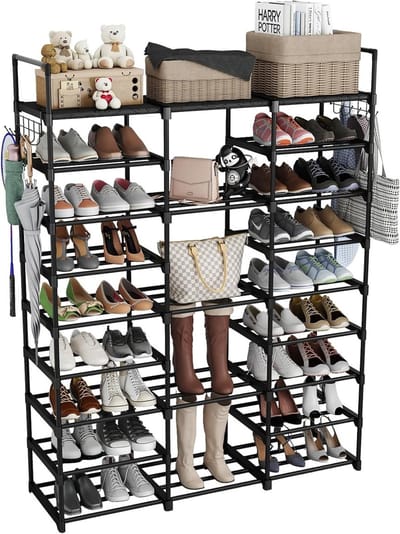 9-laags schoenenrek voor 50-55 paar schoenen, staand schoenenkast met haken voor woonkamer, slaapkamer en gang - Zwart