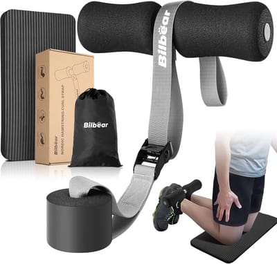 Verstelbare Nordic hamstring krul riem met kniemat - draagbaar trainingsgereedschap voor hamstring curls, rekken en sit-ups - belastbaar tot 100 kg