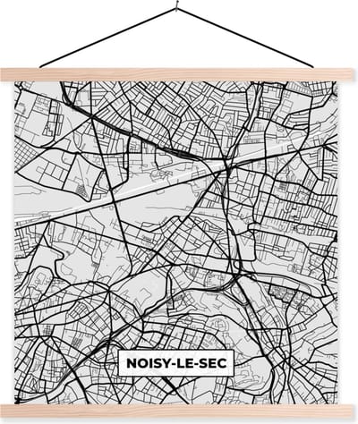 Posterhanger incl. Poster 40x40 cm - Schoolplaat - Kaart - Stadskaart - Noisy-le-Sec - Plattegrond - Frankrijk - Textielposter - Blanke latten - Stadskaart