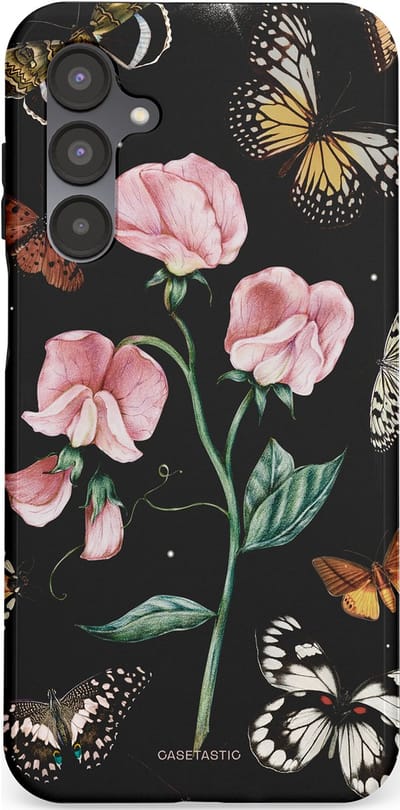 Casetastic hoesje geschikt voor Samsung Galaxy A16 - Dubbellaagse bescherming - Vleugels en bloemen - Fashion Case - Zwart Grijs Taupe