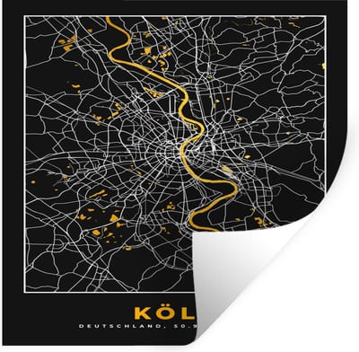 Muurstickers - Sticker Folie - Keulen - Goud - Plattegrond - Stadskaart - Kaart - Duitsland - 100x100 cm - Plakfolie - Muurstickers Kinderkamer - Zelfklevend Behang XXL - Zelfklevend behangpapier - Stickerfolie