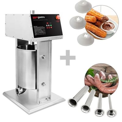 GGM Gastro Elektrischer Wurstfüller & Churro-Maschine - 20 Liter - 180 Watt - Edelstahl - inkl. 4 Wurstfüller- & 3 Churro-Füllrohre
