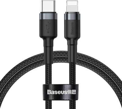 Baseus - Cafule - Kabel duurzame nylon kabel USB Type C PD / Lightning 18W QC3.0 1m zwart-grijs - (CATLKLF-G1)