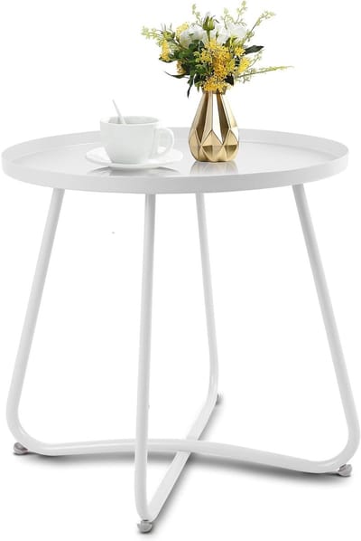 Ronde bijzettafel - Terrastafel - Buitenmeubilair - Weerbestendig staal - 45x45x45 cm - Wit