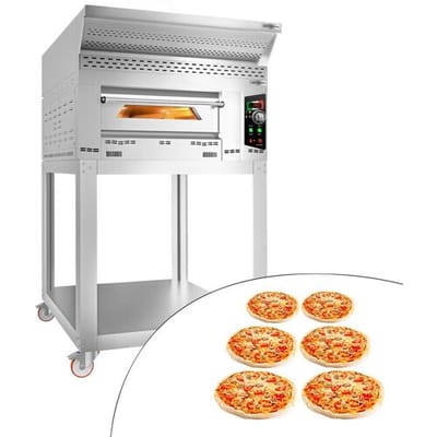 GGM Gastro Gas Pizzaofen - 6x 34cm - Manuell - inkl. Haube, Untergestell & Rollen Zilver