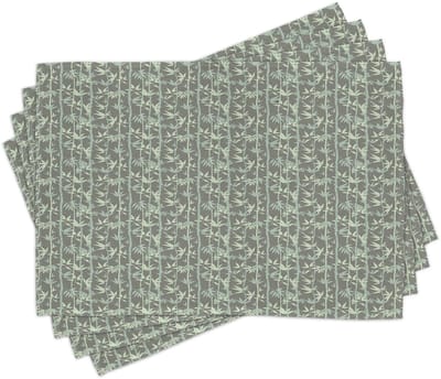 ABAKUHAUS bamboe placemats, botanische bladeren en stengels, tafeldecoratie voor in de keuken, gemaakt van wasbare stof, digitaal geprint, saliegroen multicolor