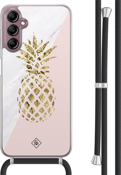 Casimoda® hoesje met koord - Geschikt voor Samsung A14 - Ananas - Afneembaar koord - TPU/acryl - Roze