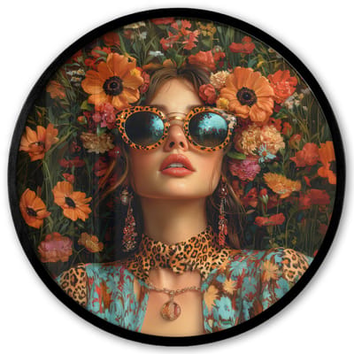 Poster in lijst Rond - Fotolijst 40x40 cm - Posters - Vrouwen - Bloemen - Modern - Bril - Abstract - Ronde posterlijst zwart - Decoratie - Wanddecoratie woonkamer - Muurdecoratie slaapkamer