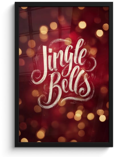 Poster in lijst - Fotolijst 40x60 cm - Posters - Jingle - Bells - Kerst - Rood - Posterlijst zwart - Decoratie - Wanddecoratie woonkamer - Muurdecoratie slaapkamer - Kerstversiering - Kerstdecoratie voor binnen - Kerstmis