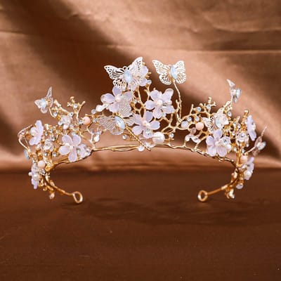 Europese Stijl Bruidskroon Hoofddeksel Handgemaakt Vlinder Strass Paardenoog Hoofdband Accessoires Bruiloft Bruids Reis Foto Haaraccessoires brown