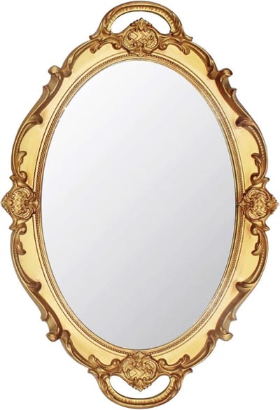 Ovale Antieke Decoratieve Wandspiegel 37 x 25,5 cm - Vintage Hangende Spiegel (Goud)