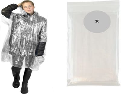 20 stuks beschermende wegwerp poncho transparant - Regen - Festival - Wandelen - Evenement