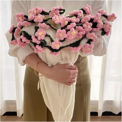 Gehaakte Bloemen Deken 80 Madeliefjes 60 Cm Roze Handgemaakt Boeketdeken Voor Valentijnsdag En Woondecoratie