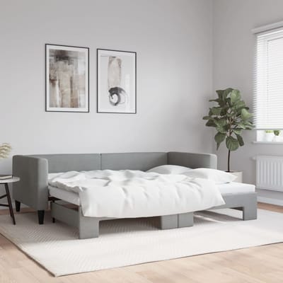 vidaXL - Slaapbank - met - onderschuifbed - 90x190 - cm - stof - lichtgrijs