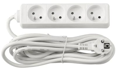 Stroomverlengkabel 5m met 4x 230V Stopcontacten - Verlengkabel met Platte Stekker - IP20 Bescherming - Wit