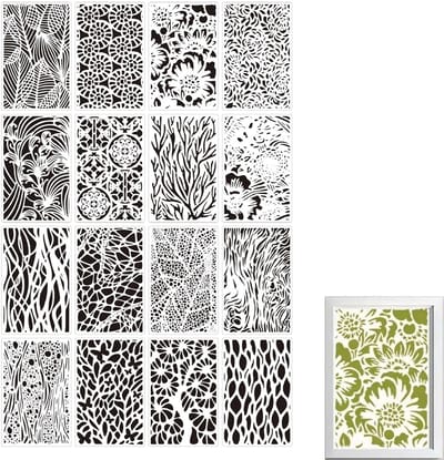Dailygoods- Sjablonen 16 stuks - Kunststof - Herbruikbaar - Muurdecoratie - Houtbewerking - Flexibel - Afmetingen 28x18 cm - Decoratiesjablonen