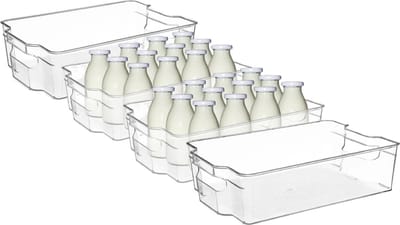 5Five Koelkast/keuken organizer mand/bak - 4x - transparant - kunststof - L31 x B21 x H9 cm - groente/fruit lade - 6 liter