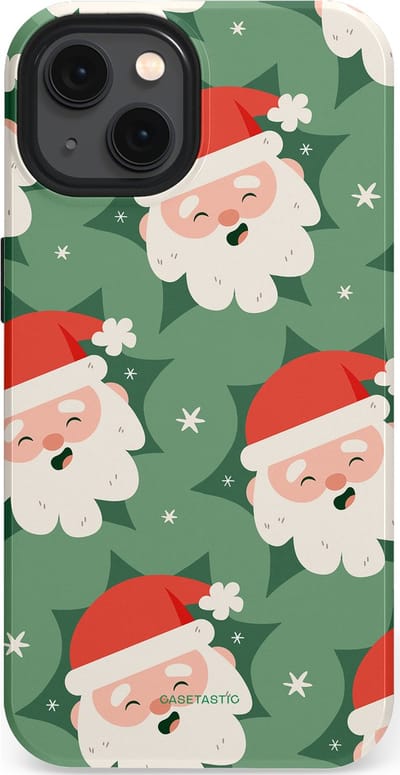 Casetastic hoesje geschikt voor Apple iPhone 13 - MagSafe - Dubbellaagse bescherming - Vrolijke Kerstmannen in de Sneeuw - Fashion Case - Saliegroen Wit Perzik Crème