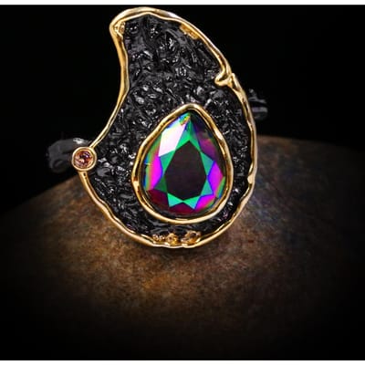 Retro Etnische Stijl Diamant Overdreven Exotisch Damesringen Tweekleurige Ring Ring Accessoires No. 10 black
